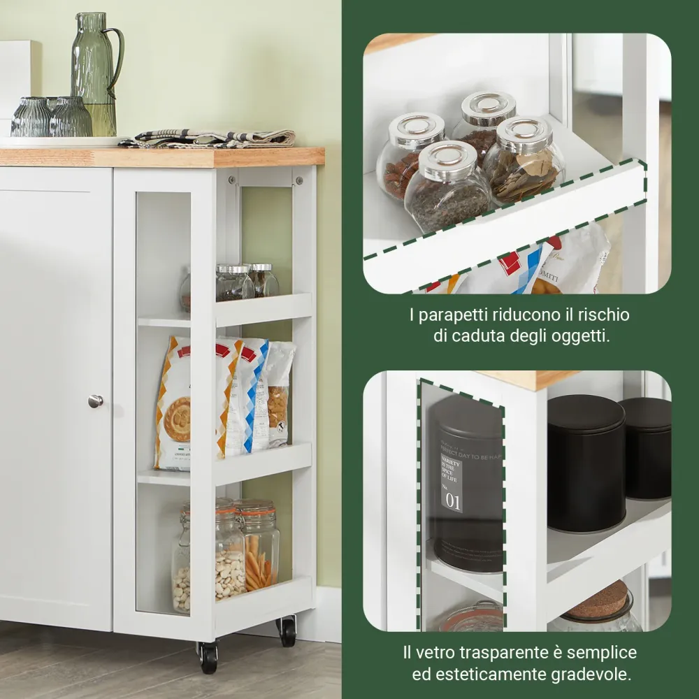 SoBuy FKW75-WN Dulap de bucătărie cu roți compact - Cărucior de bucătărie compact cu bufet joase și blat - Dulap de bucătă...