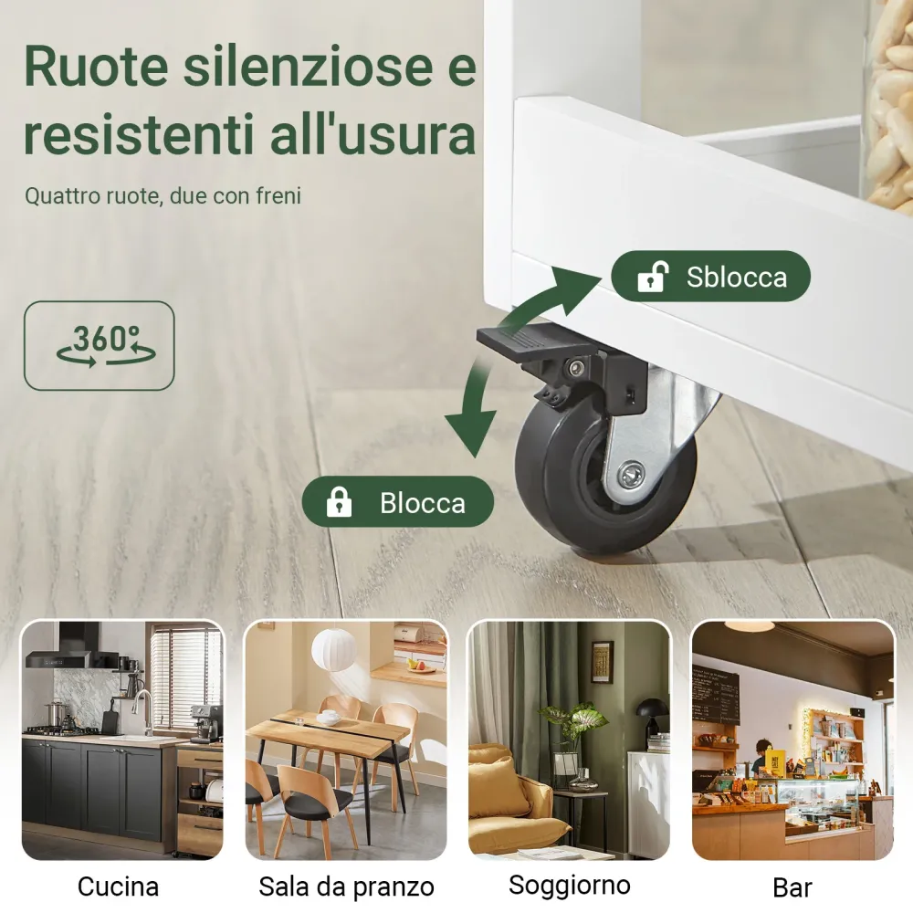 SoBuy FKW75-WN Dulap de bucătărie cu roți compact - Cărucior de bucătărie compact cu bufet joase și blat - Dulap de bucătă...