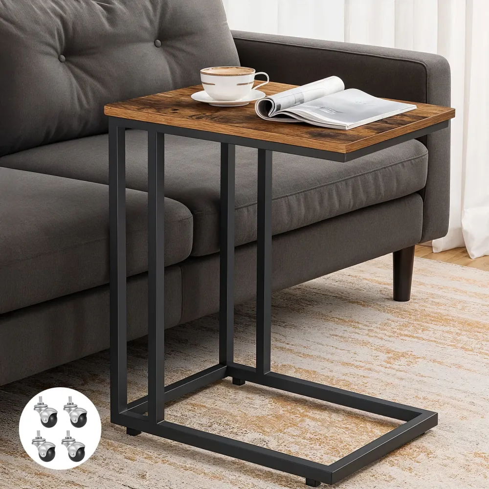 Masa de Cafea Laterala Elindor® Forma de C, Design Industrial, Ideala pentru Living, Birou, Dormitor, Mobila mUltifunction...