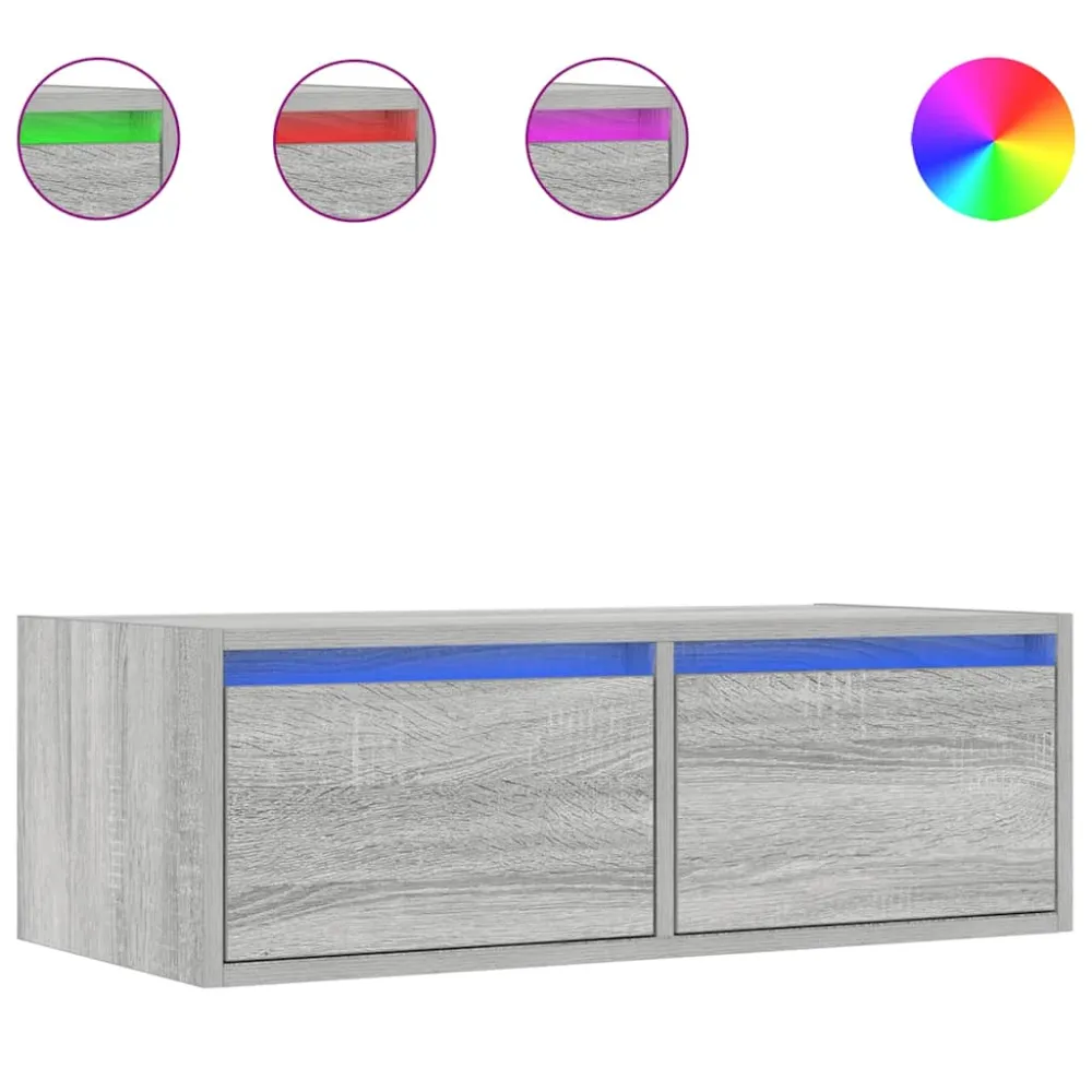 Comodă TV cu lumini LED, gri sonoma, 75x35,5x25 cm