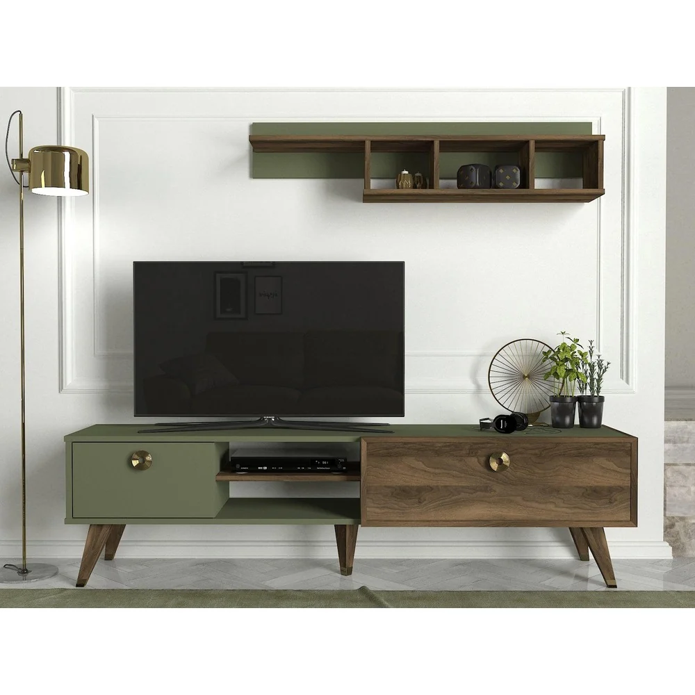 Comoda TV Heron cu biblioteca, Nuc, 180 x 48 x 35 cm