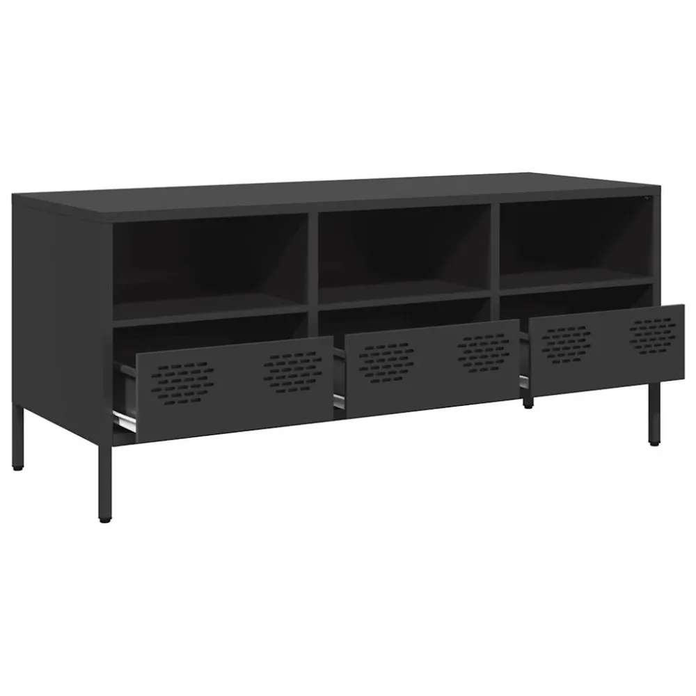 Dulap TV, negru, 101,5x39x43,5 cm, oțel laminat la rece