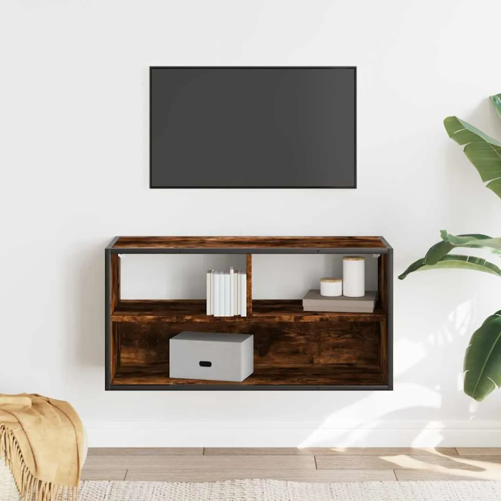 Dulap TV stejar fumuriu, 80x31x39,5 cm, lemn prelucrat și metal