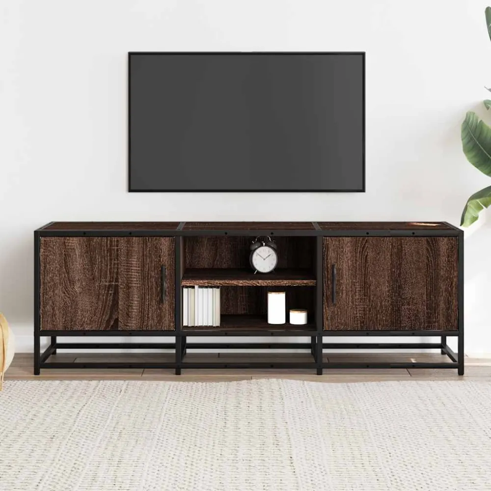 Dulap TV, stejar maro, 120x35x41 cm, lemn prelucrat și metal