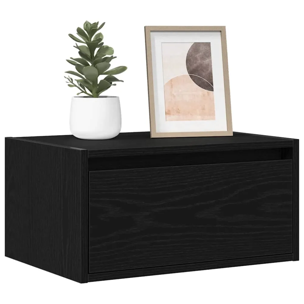 Noptiera montata pe perete cu lumini LED Stejar negru
