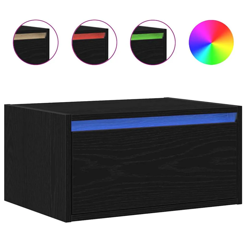 Noptiera montata pe perete cu lumini LED Stejar negru