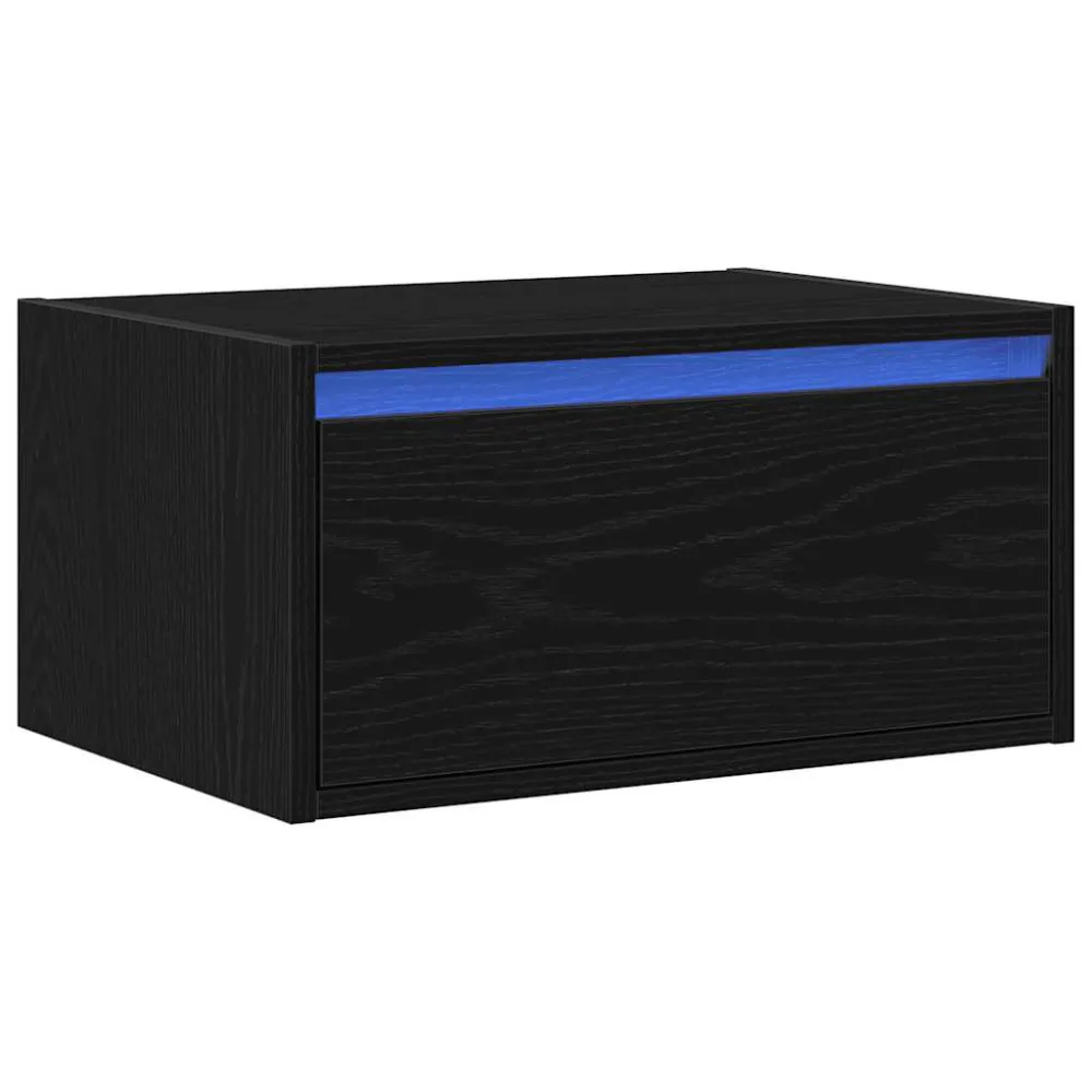 Noptiera montata pe perete cu lumini LED Stejar negru