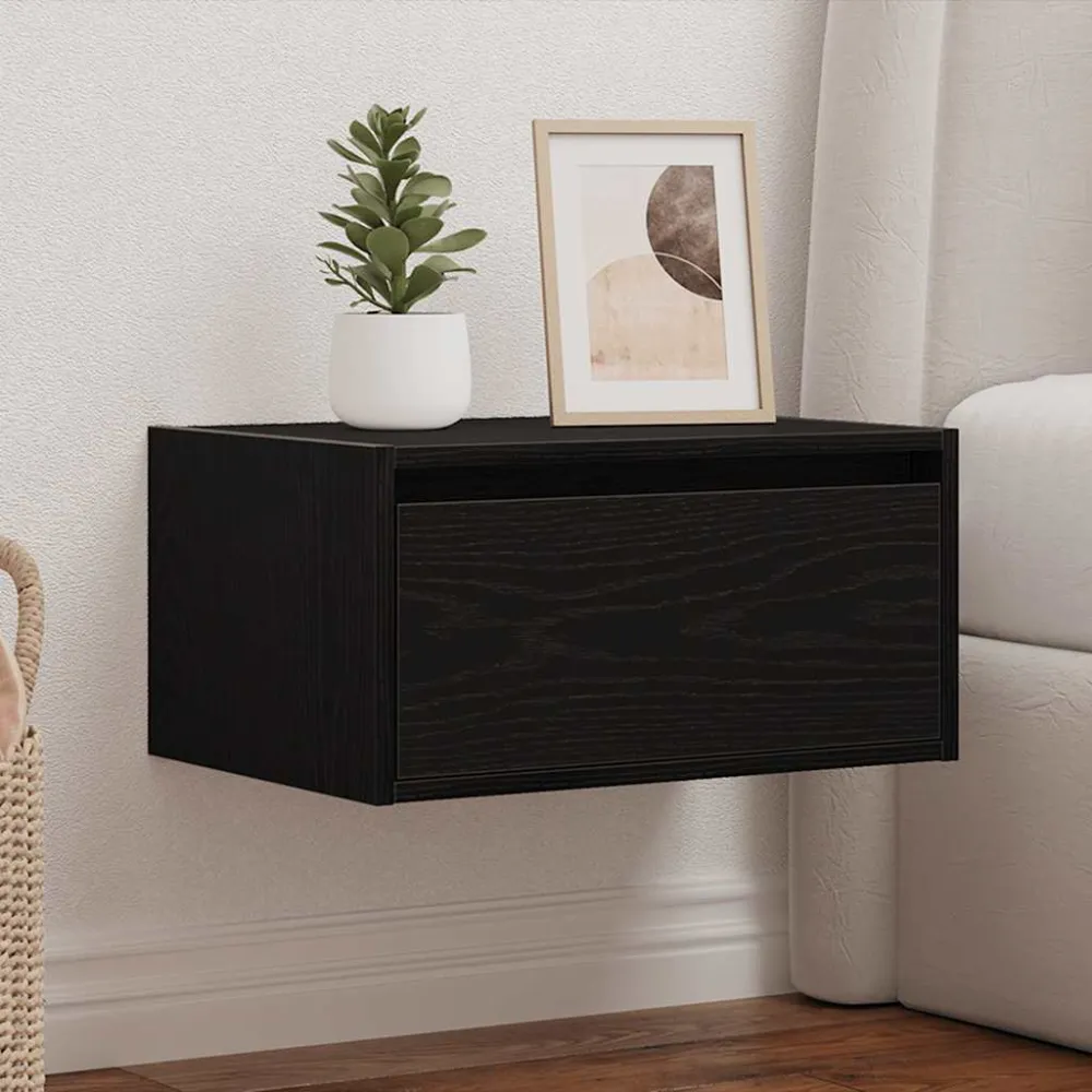 Noptiera montata pe perete cu lumini LED Stejar negru