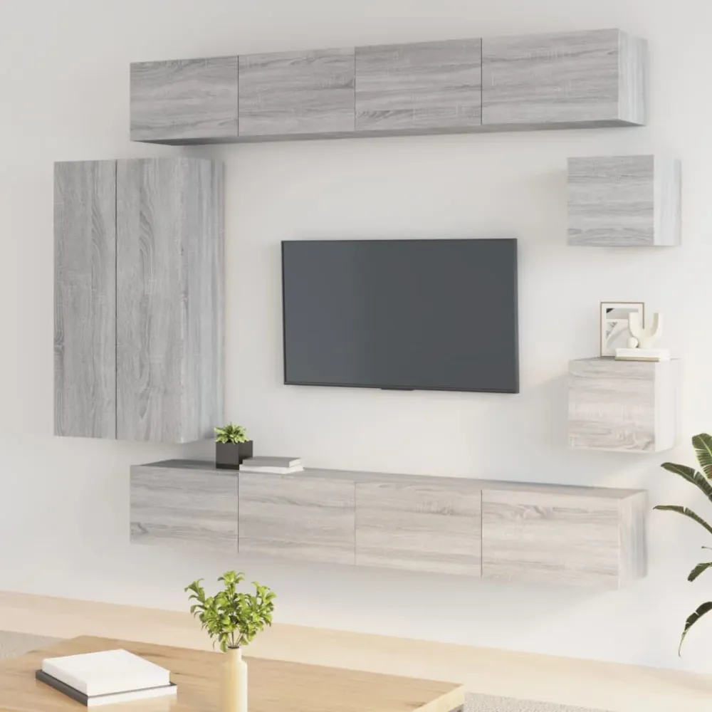 Set dulap TV, 8 piese, gri sonoma, lemn prelucrat
