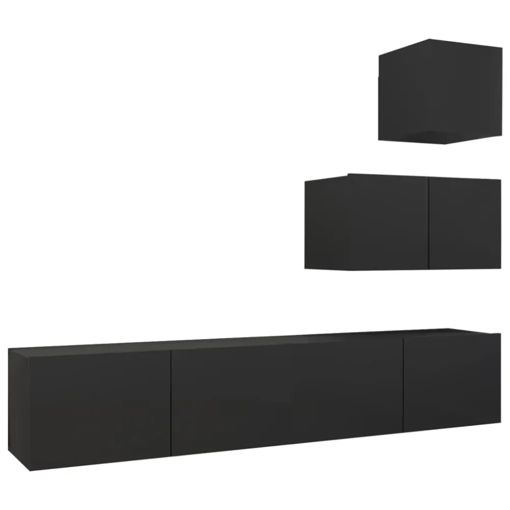 Set dulapuri TV, 4 piese, negru, lemn prelucrat