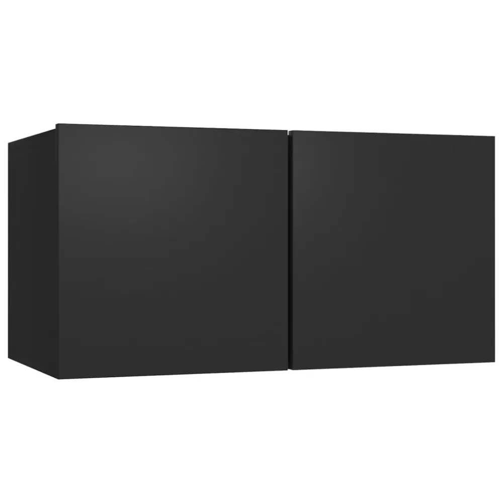 Set dulapuri TV, 4 piese, negru, lemn prelucrat