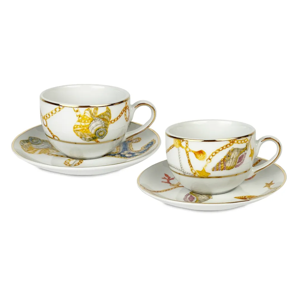 Set 2 cesti pentru ceai si farfurii, portelan, Portofino - BACI MILANO