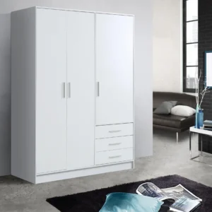 Dulap de dormitor Forte alb cu 3 usi si 3 sertare 145 cm lățime
