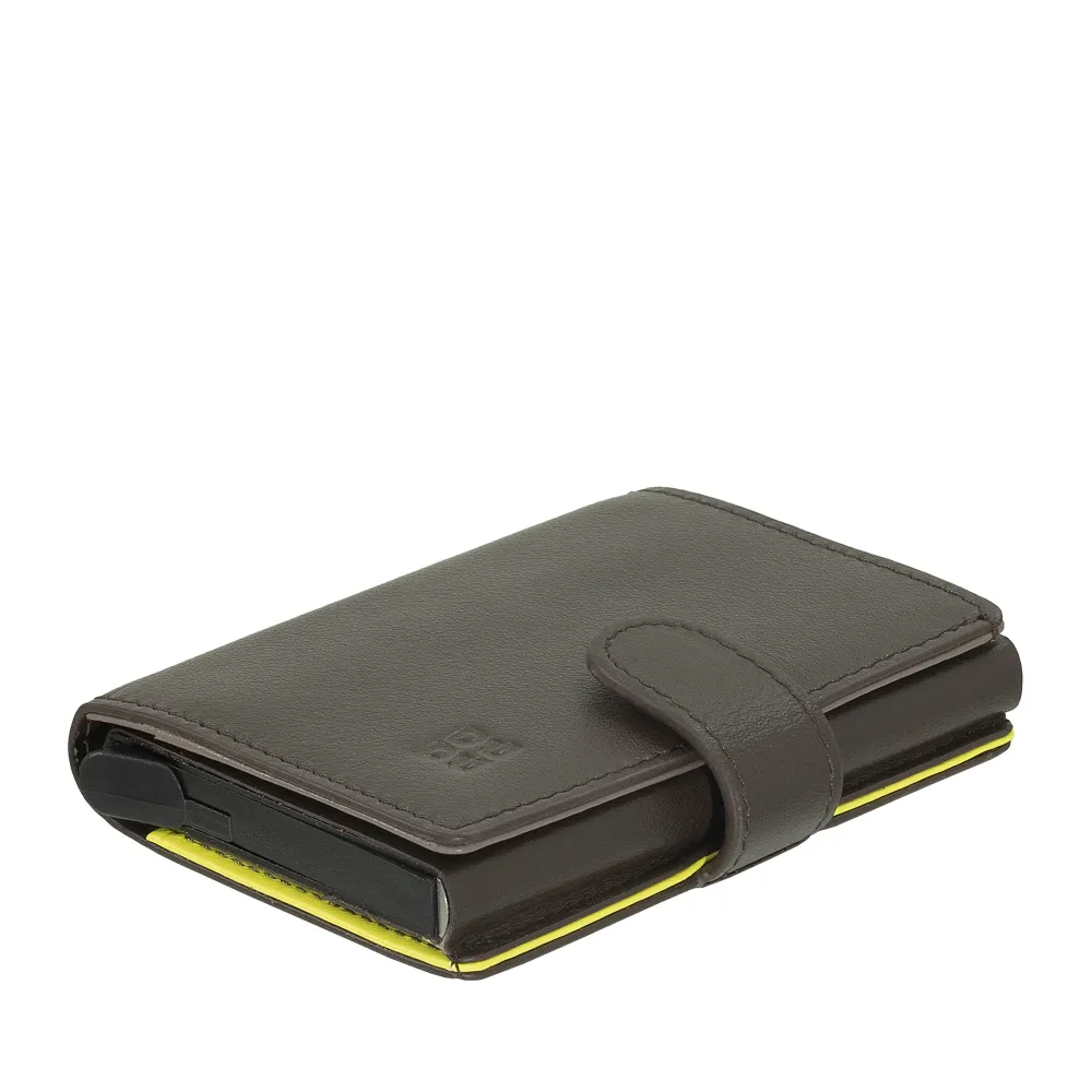 Portofel pentru carduri din piele pentru bărbați DUDU Protecție RFID, miniportofel mic cu protector de card din aluminiu,...
