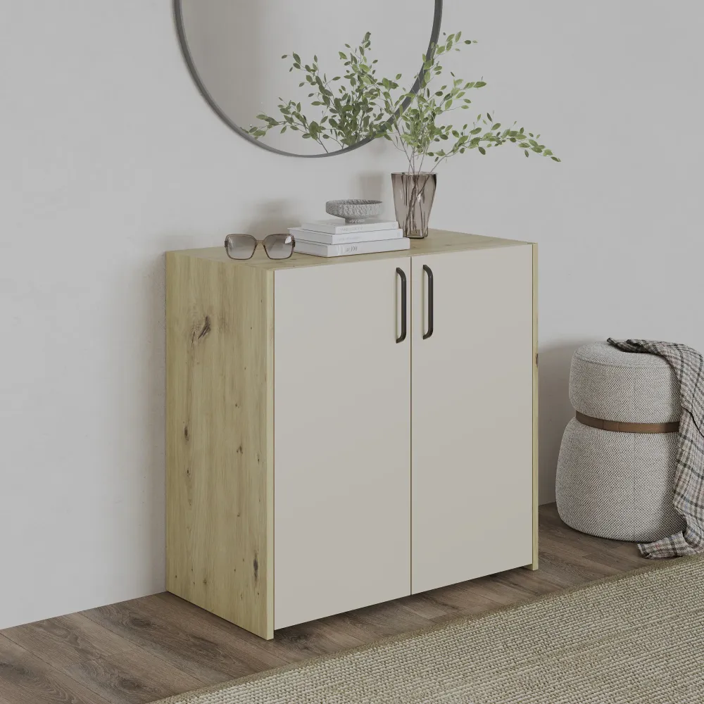 Comoda haaus Malmo, 2 Usi, Stejar Artisan/Argila, 81 x 42 x 80 cm
