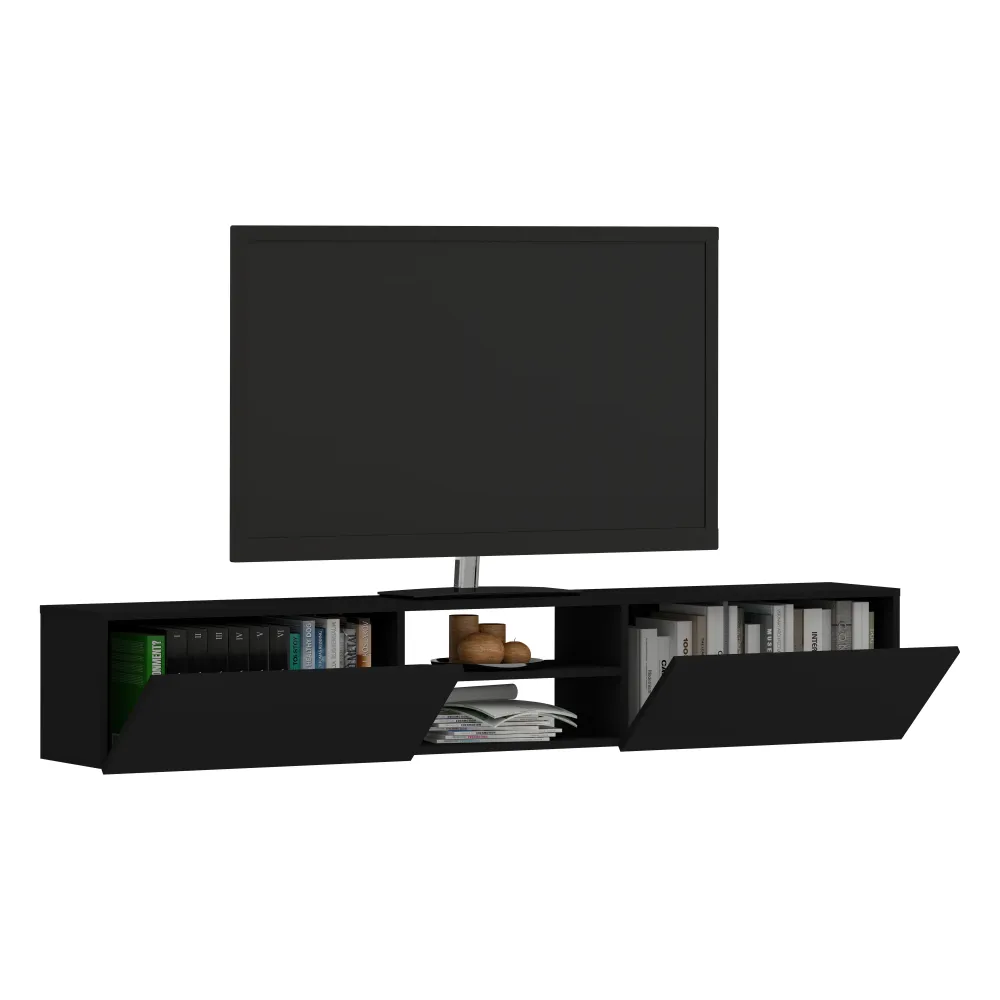 Comoda TV haaus Genova, 2 Usi, Negru, 180 x 30 x 30 cm