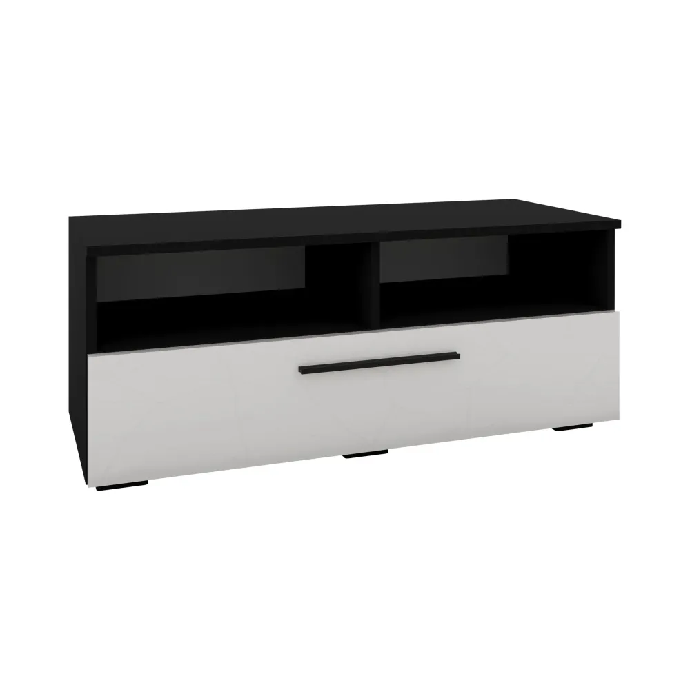 Comoda haaus Kos, O Usa, 2 Polite, Negru/Alb Lucios, MDF, 95 x 40 x 39 cm