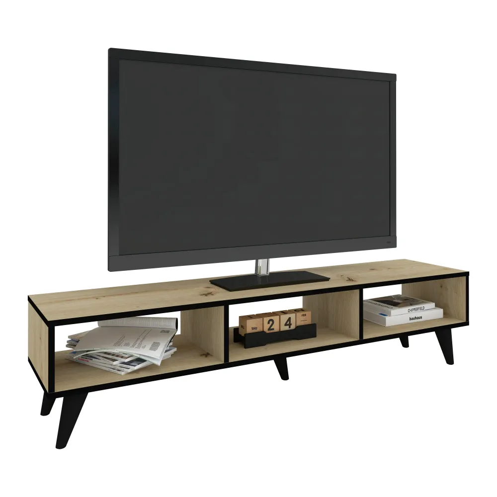 Comoda TV Tirro haaus V2, Stejar Artisan/Negru, 150 x 35 x 35 cm