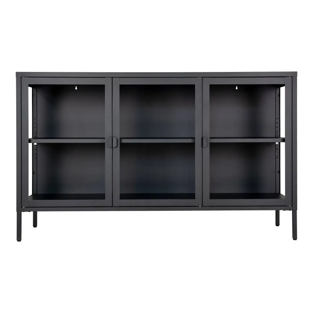 Brisbane Comoda cu 3 usi de sticla, otel, negru 140x40x85 cm