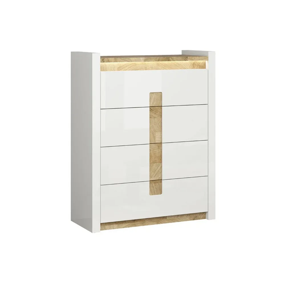 Comoda Alameda, alb/stejar, PAL, cu iluminare LED, 97x41.5x123 cm