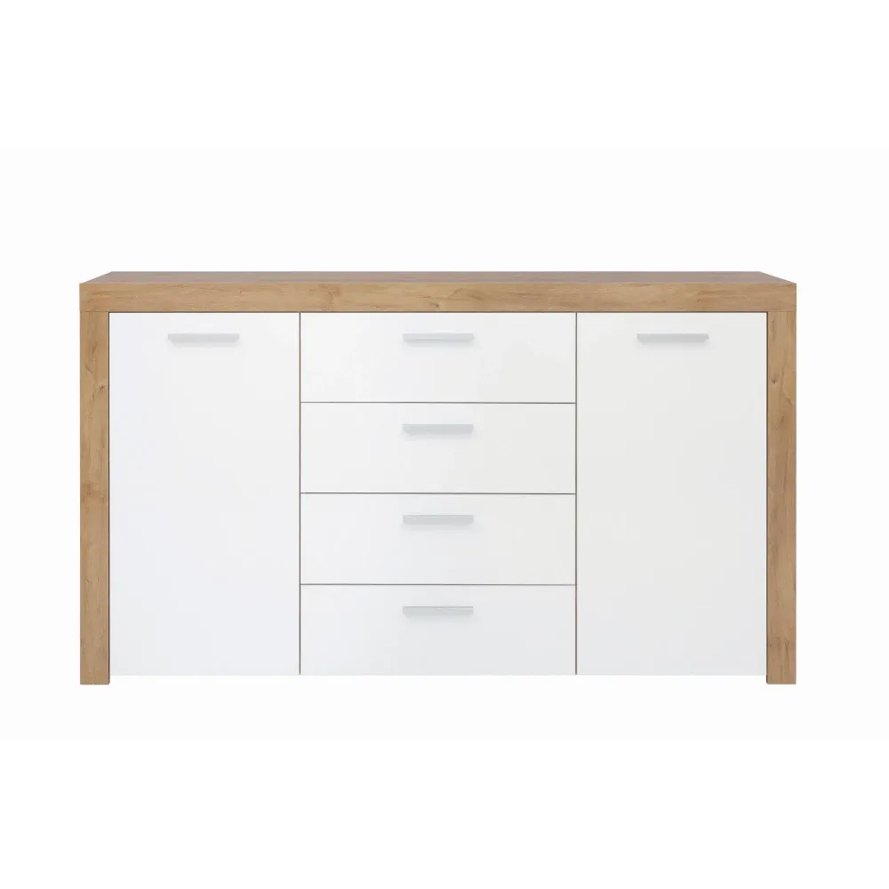 Comoda alba din lemn cu sertare si 2 usi Balder, 155X39X88 CM