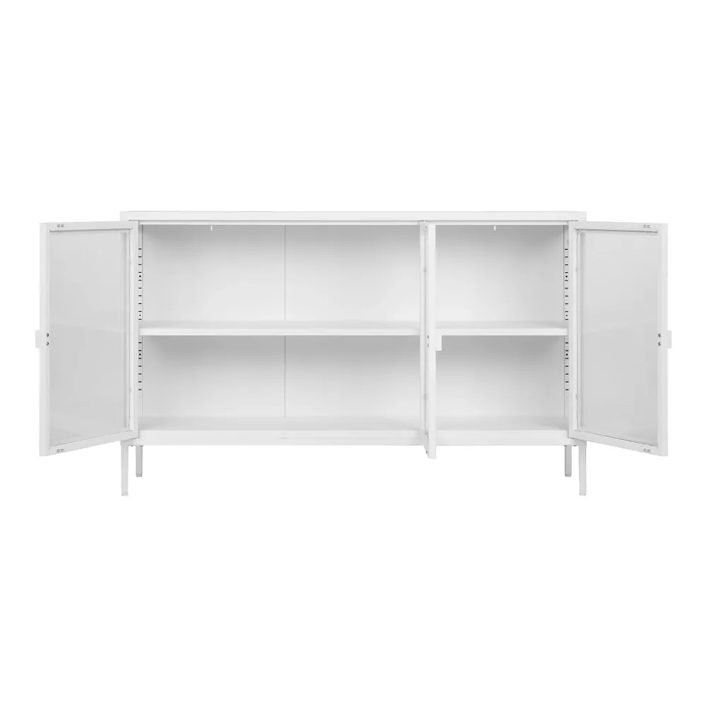 Comoda Brisbane cu 3 usi de sticla, otel, alb 140x40x85 cm