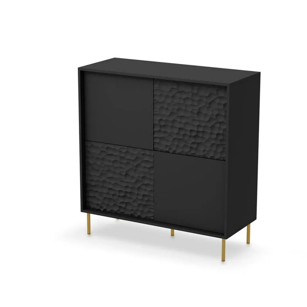 Comoda BULLET, negru/auriu, PAL laminat, 100X41X105 cm