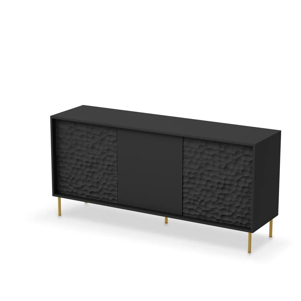 Comoda BULLET, negru/auriu, PAL laminat, 155X41X73 cm