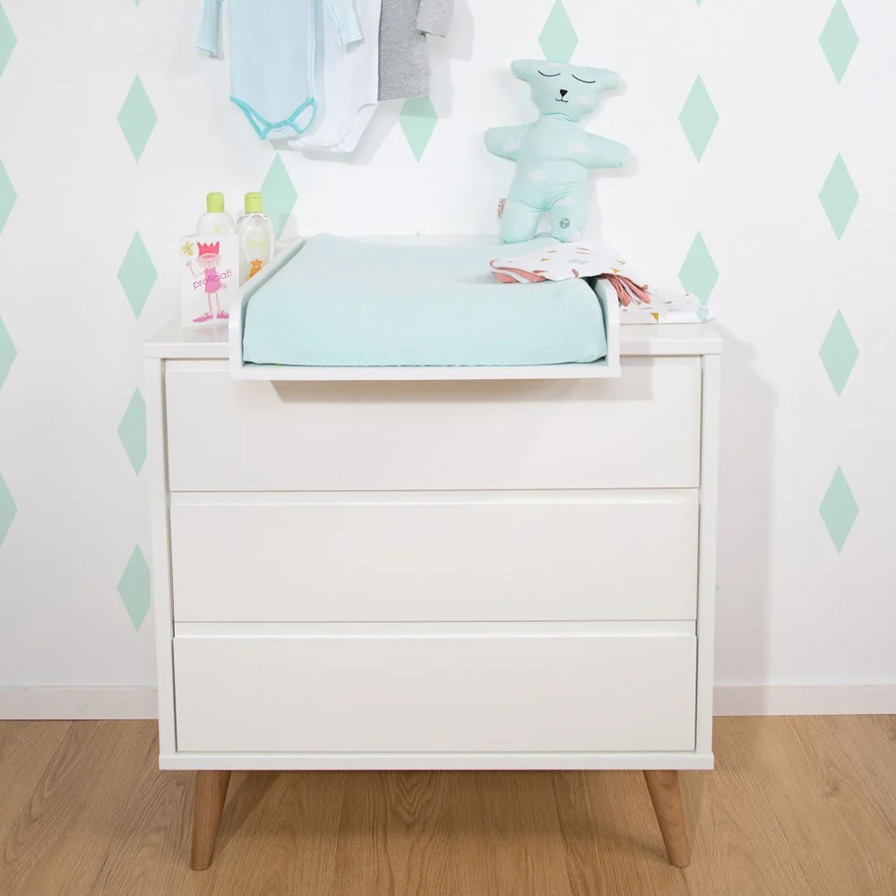 Comoda Childhome Retro Rio 90x50x90 cm cu masa de infasat, MDF Alb