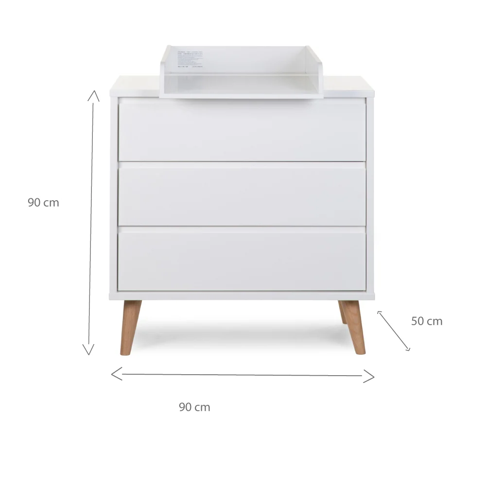 Comoda Childhome Retro Rio 90x50x90 cm cu masa de infasat, MDF Alb