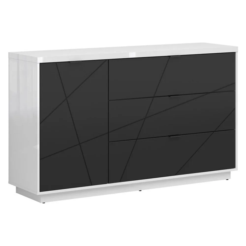 Comoda FORN, alb lucios/negru mat, PAL, 156x42.5x93 cm