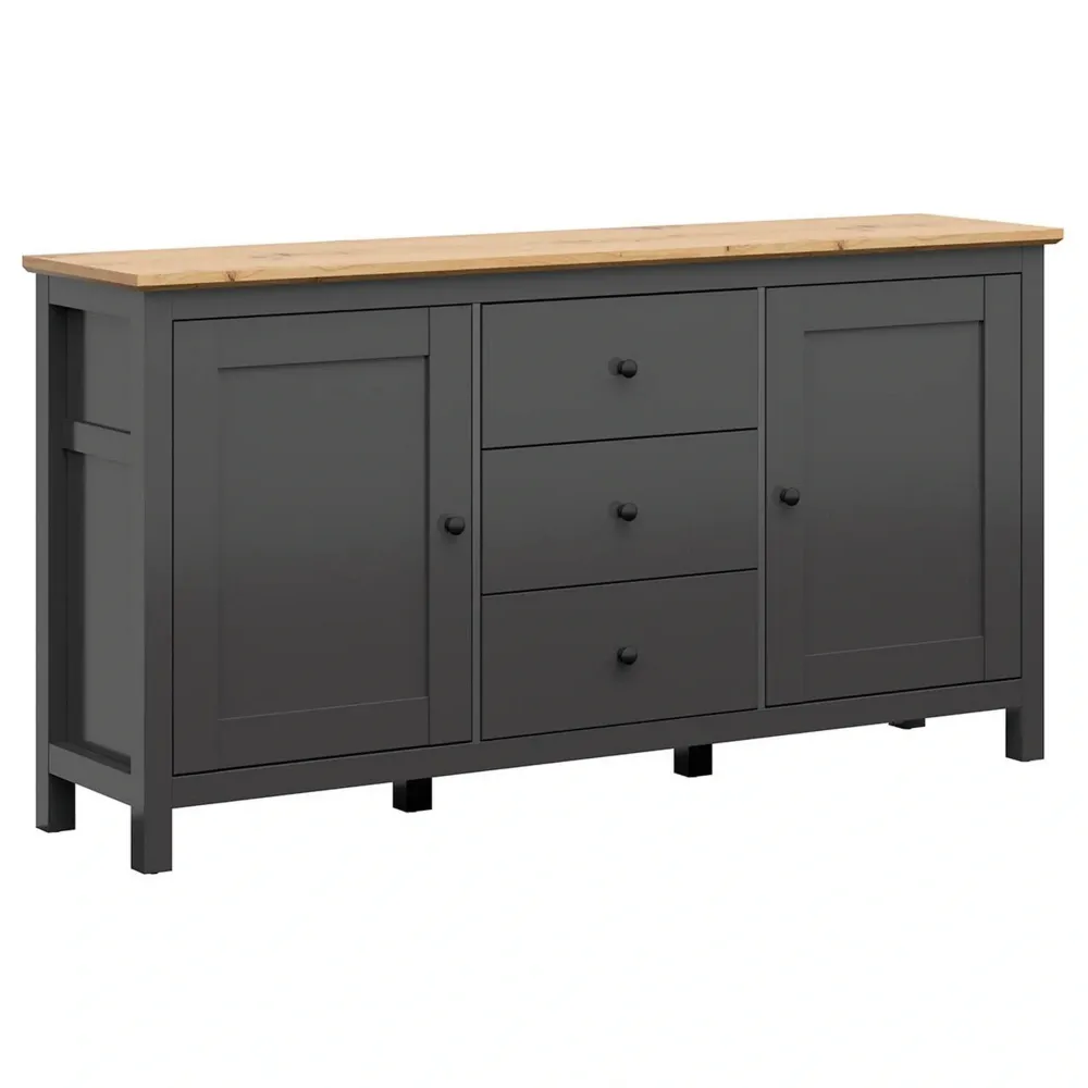 Comoda HESEN, gri grafit/stejar artisan, PAL, 186x44x96 cm
