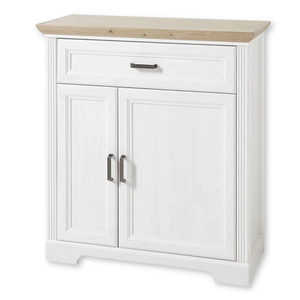 Comoda JASMIN, alb/stejar artisan, PAL, cu 2 usi si un sertar, 93x41x102 cm
