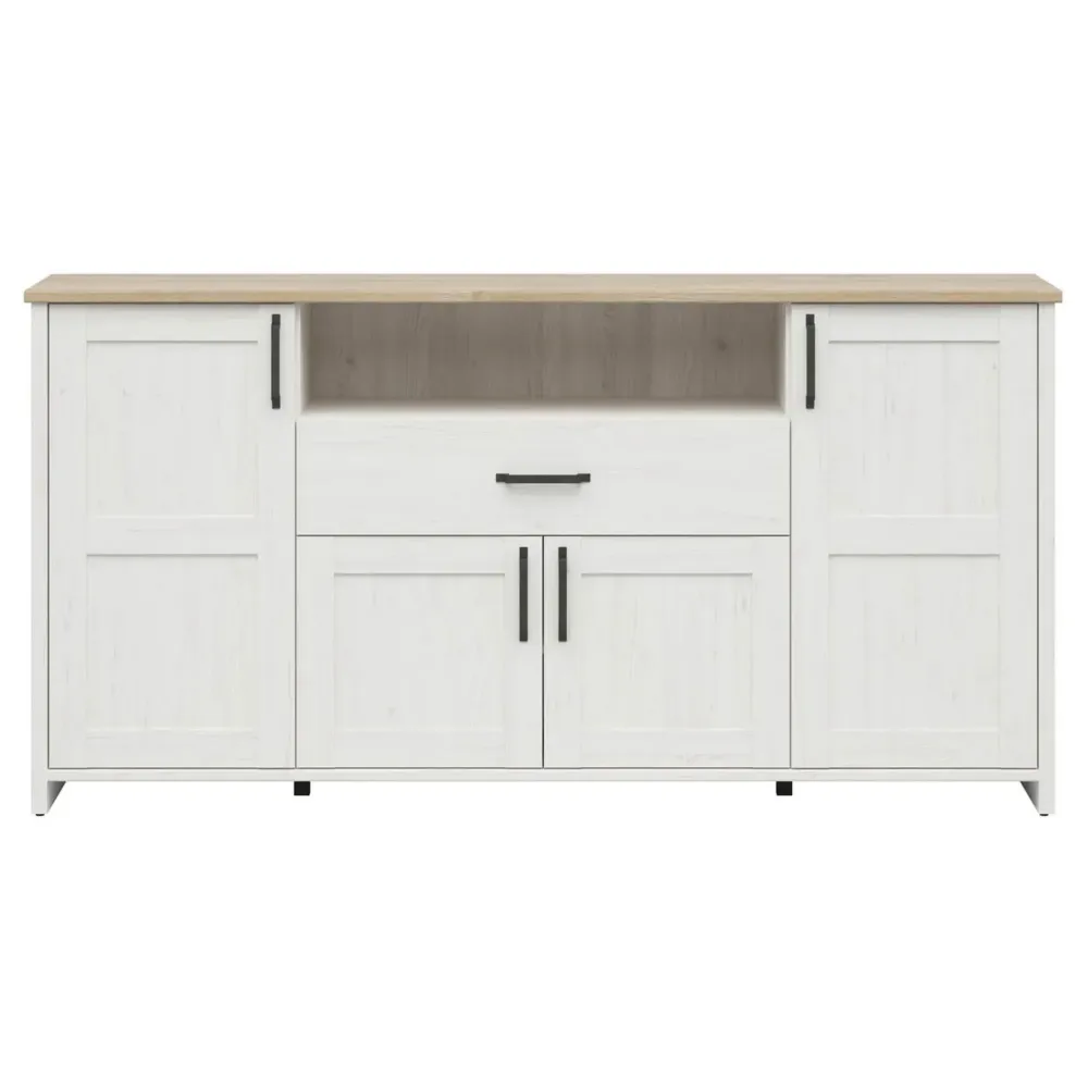 Comoda LOKSA, pin alb/stejar grandson, PAL laminat, 194x43x99 cm