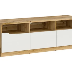Comoda TV Nuis cu 3 sertare, alb lucios, 39.5X135X47.5 cm