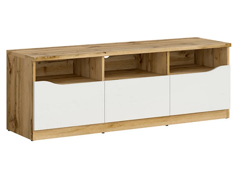 Comoda TV Nuis cu 3 sertare, alb lucios, 39.5X135X47.5 cm