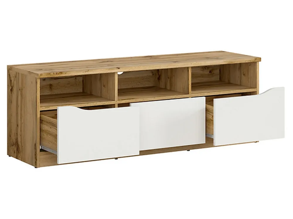 Comoda TV Nuis cu 3 sertare, alb lucios, 39.5X135X47.5 cm