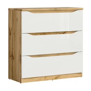 Comoda Nuis cu 3 sertare, alb lucios, 40X90X92 cm