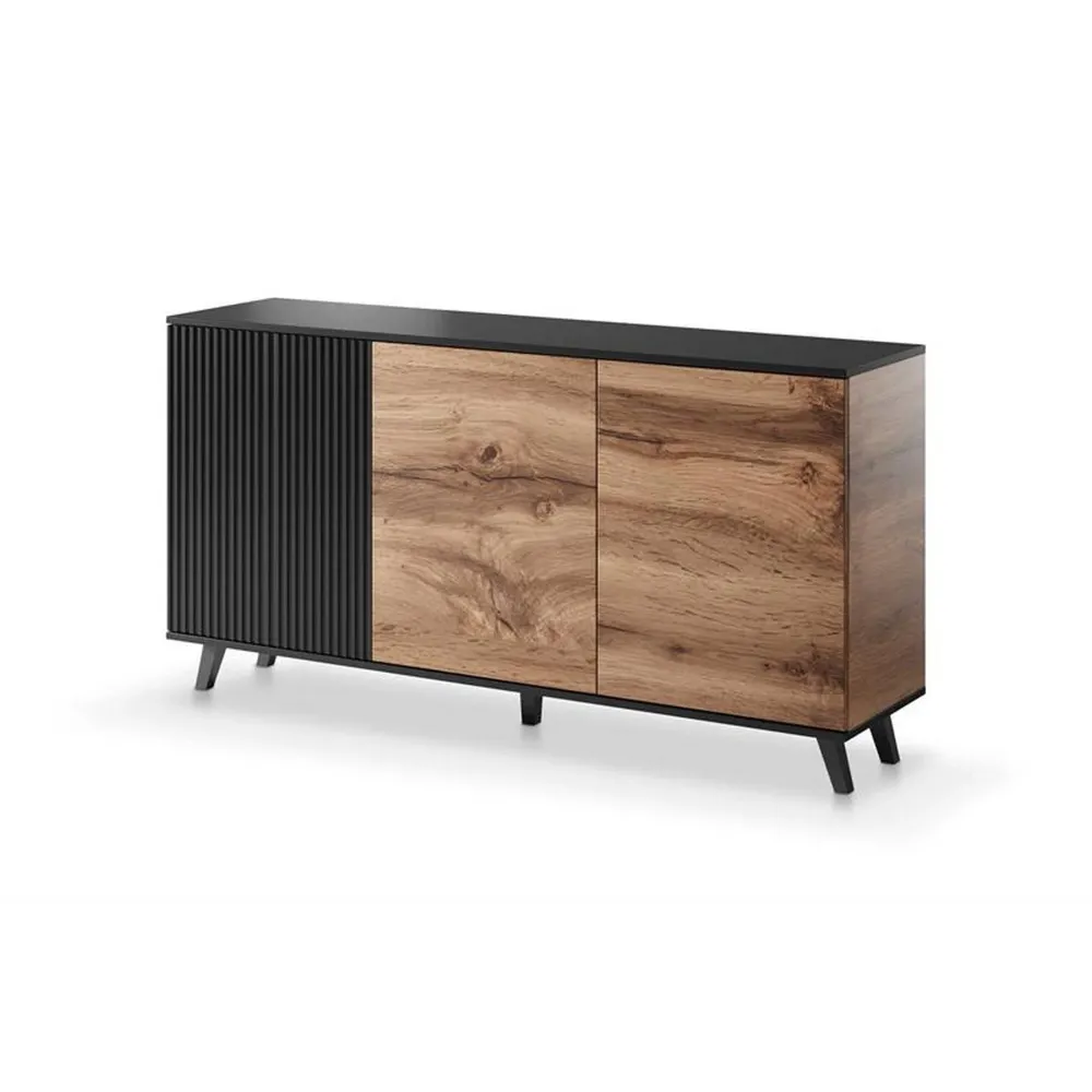 Comoda RANDOM KM-1, stejar wotan/negru, PAL furniruit, 160x40x82 cm