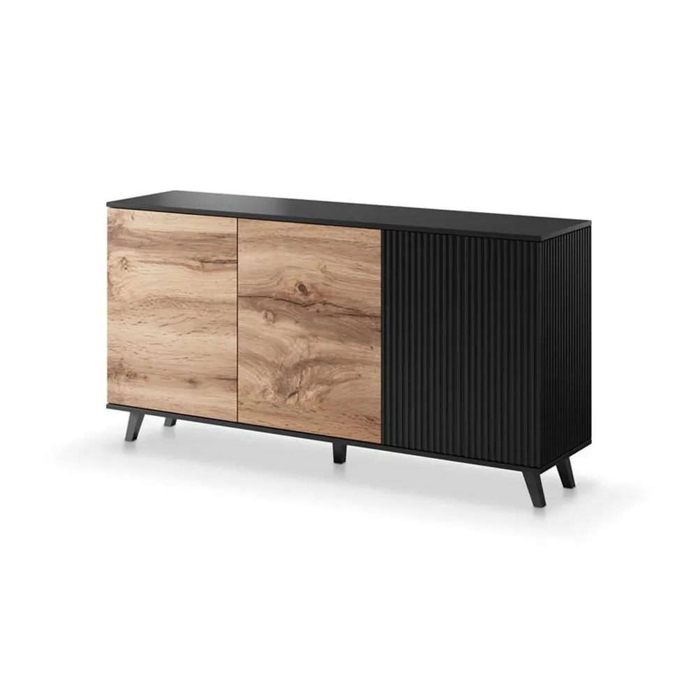 Comoda RANDOM KM-1, stejar wotan/negru, PAL furniruit, 160x40x82 cm