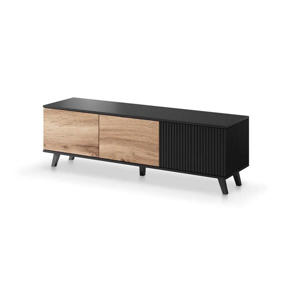 Comoda TV RANDOM , stejar wotan/negru, PAL furniruit, 150x40x47 cm