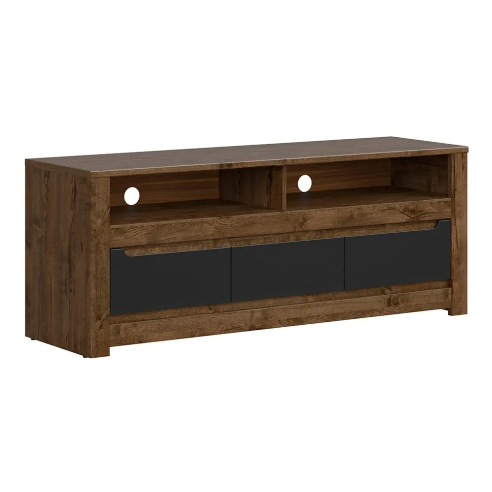 Comoda TV RUSO, stejar/negru mat, PAL laminat, 149x46x59 cm