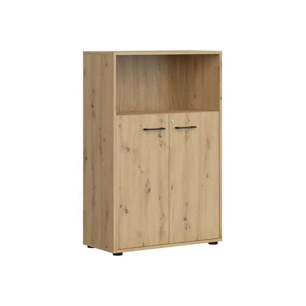 Comoda SPACE OFFICE, stejar artisan, PAL laminat, cu incuietoare, 80x37x122 cm