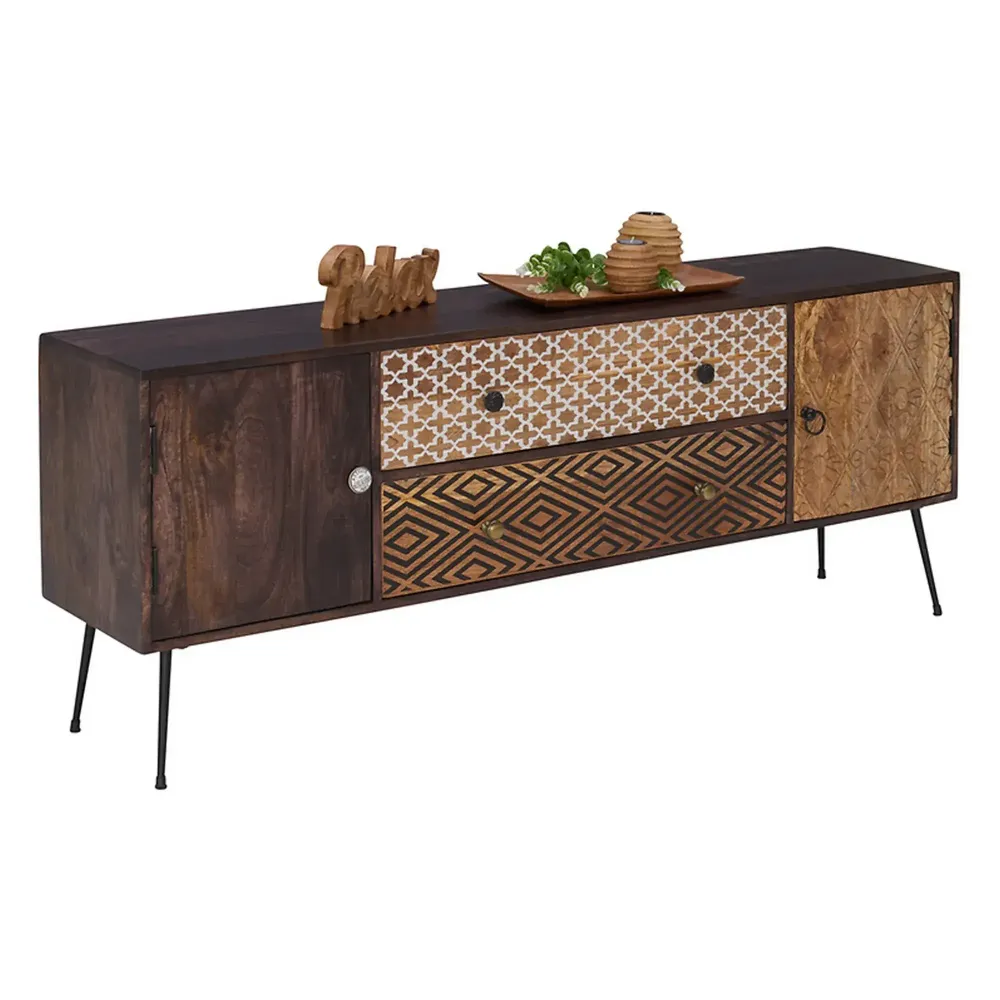 Comoda TV TAMANI, nuc/negru, lemn/metal, 157x35x60 cm