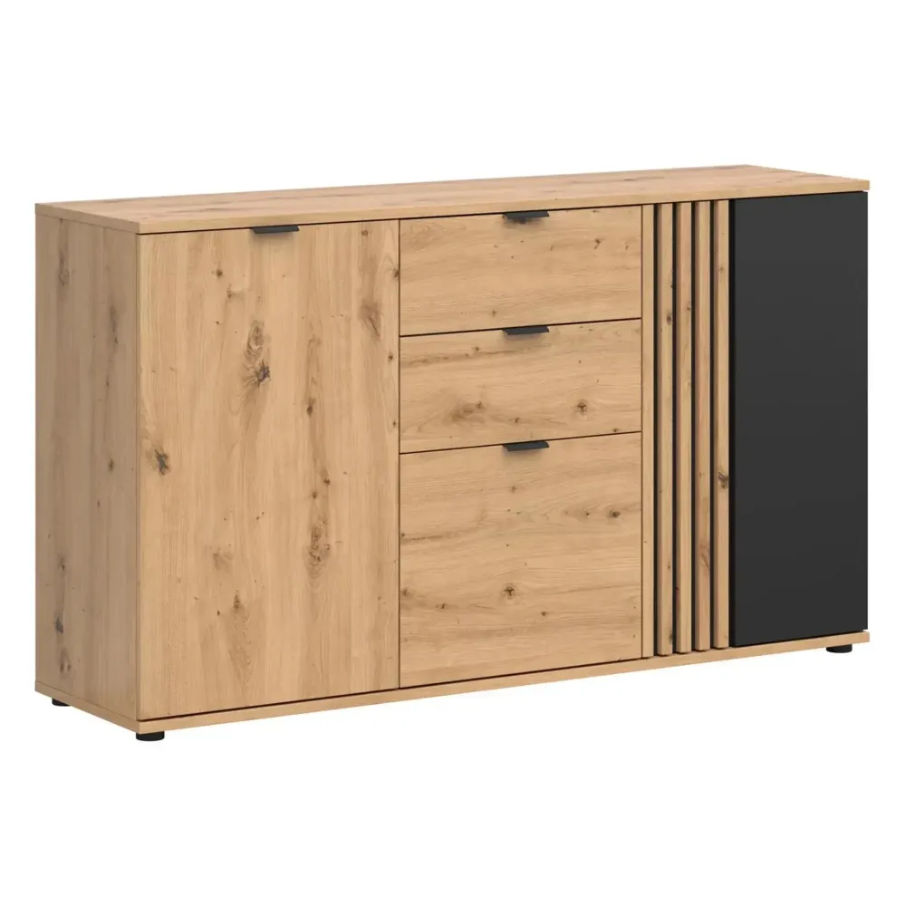 Comoda VABRES, stejar artisan/negru mat, PAL laminat, 151x40x87 cm