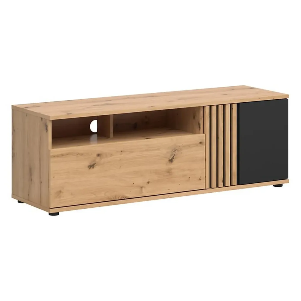 Comoda TV VABRES, stejar artisan/negru mat, PAL laminat, 136x40x47 cm
