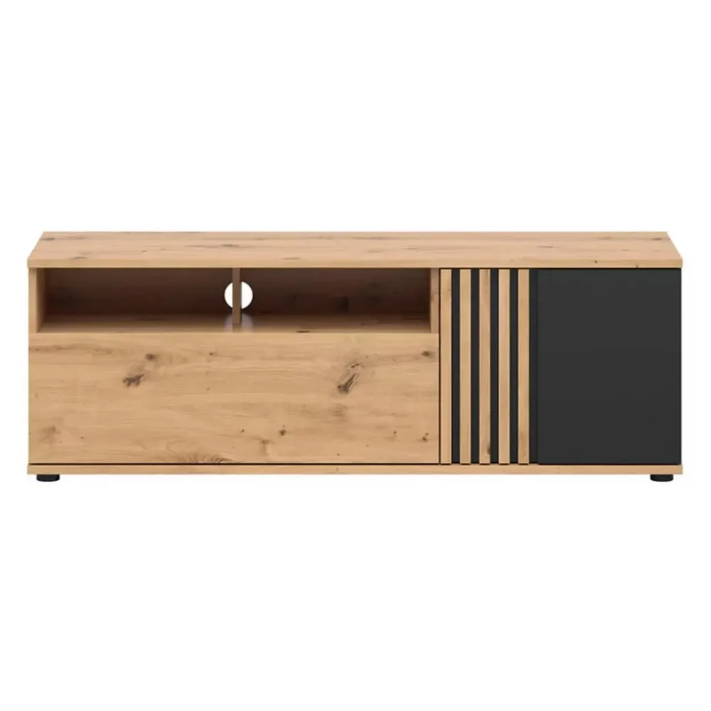 Comoda TV VABRES, stejar artisan/negru mat, PAL laminat, 136x40x47 cm