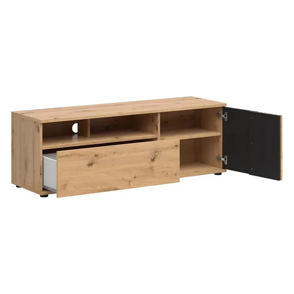Comoda TV VABRES, stejar artisan/negru mat, PAL laminat, 136x40x47 cm