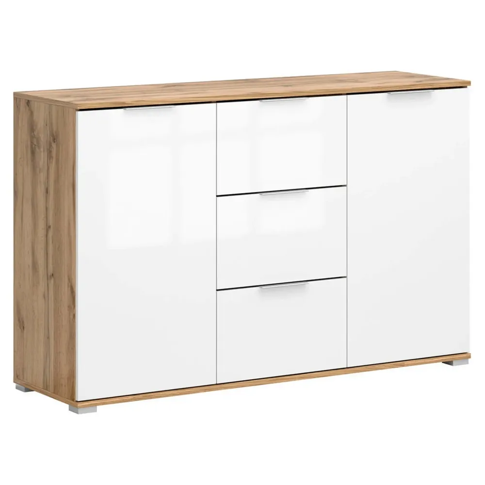 Comoda ZELE, stejar wotan/alb lucios, PAL laminat, 135x41x86 cm