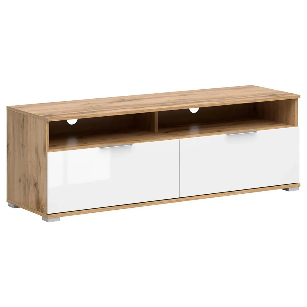 Comoda TV ZELE, stejar wotan/alb lucios, PAL laminat, 135x41x45 cm